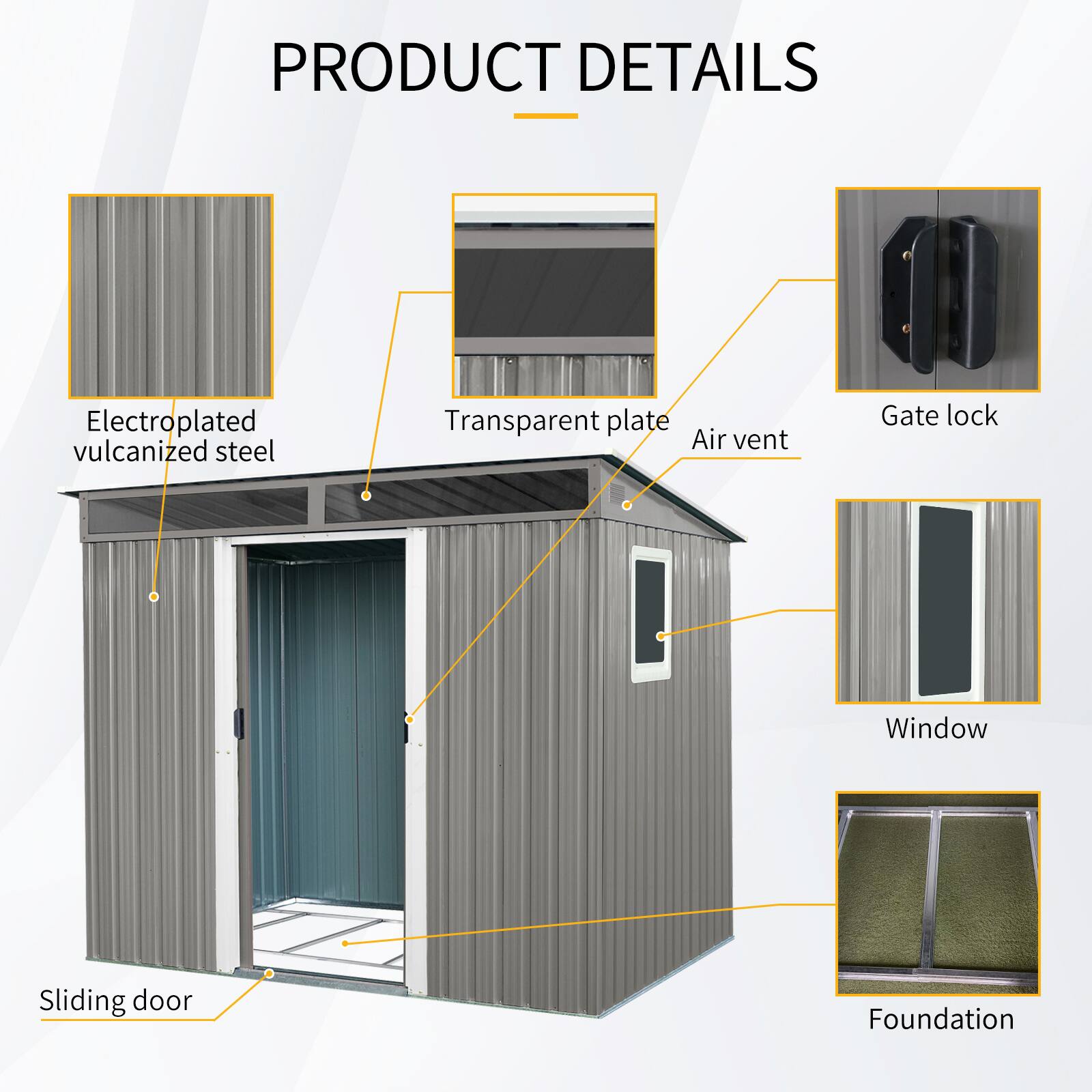 PRODUCT DETAILS  
- Electroplated vulcanized steel  
- Transparent plate  
- Air vent  
- Gate lock  
- Window  
- Sliding door  
- Foundation