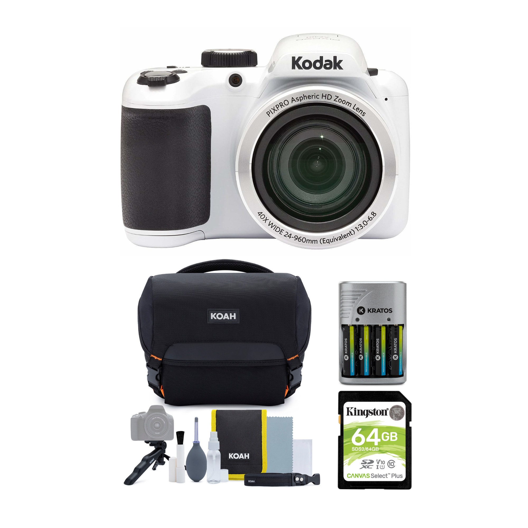 Kodak - Pixpro AZ401 Astro Zoom Digital Camera (White) with 64GB SD Card Bundle