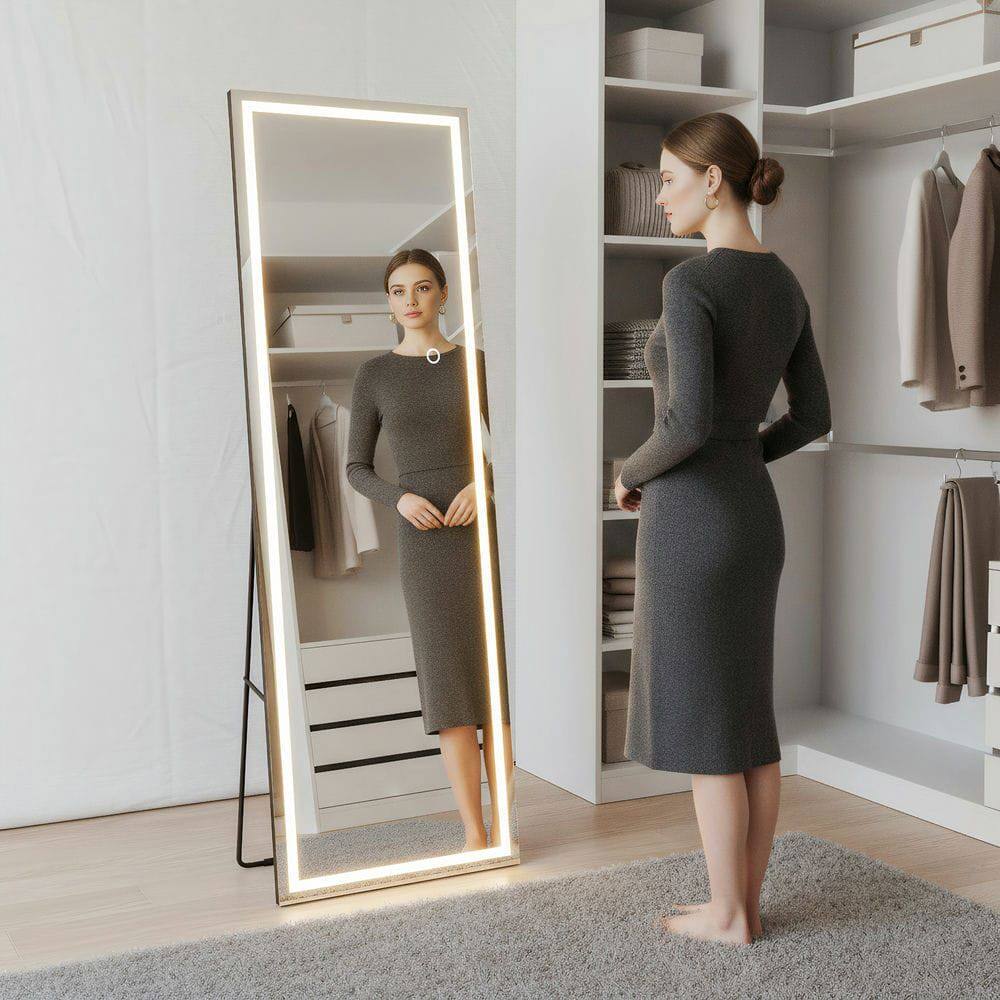 Alt View 6. Kadyn - 67x24 Inch Tall Frameless Rectangle Full-Length LED Wall Mirror - Black.