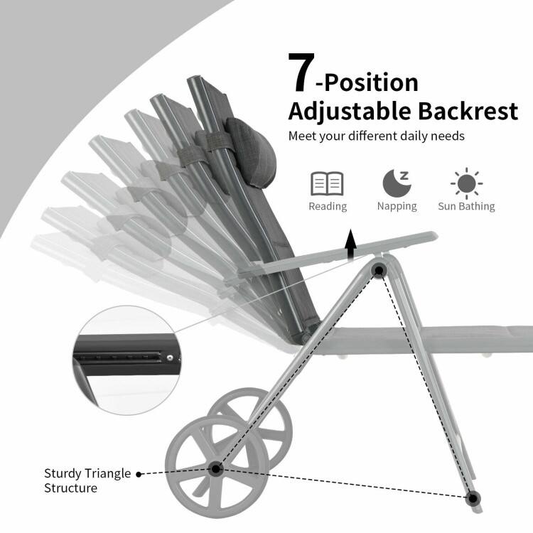 7-Position Adjustable Backrest  
Meet your different daily needs  
Z Reading Napping Sun Bathing  
Sturdy Triangle Structure
