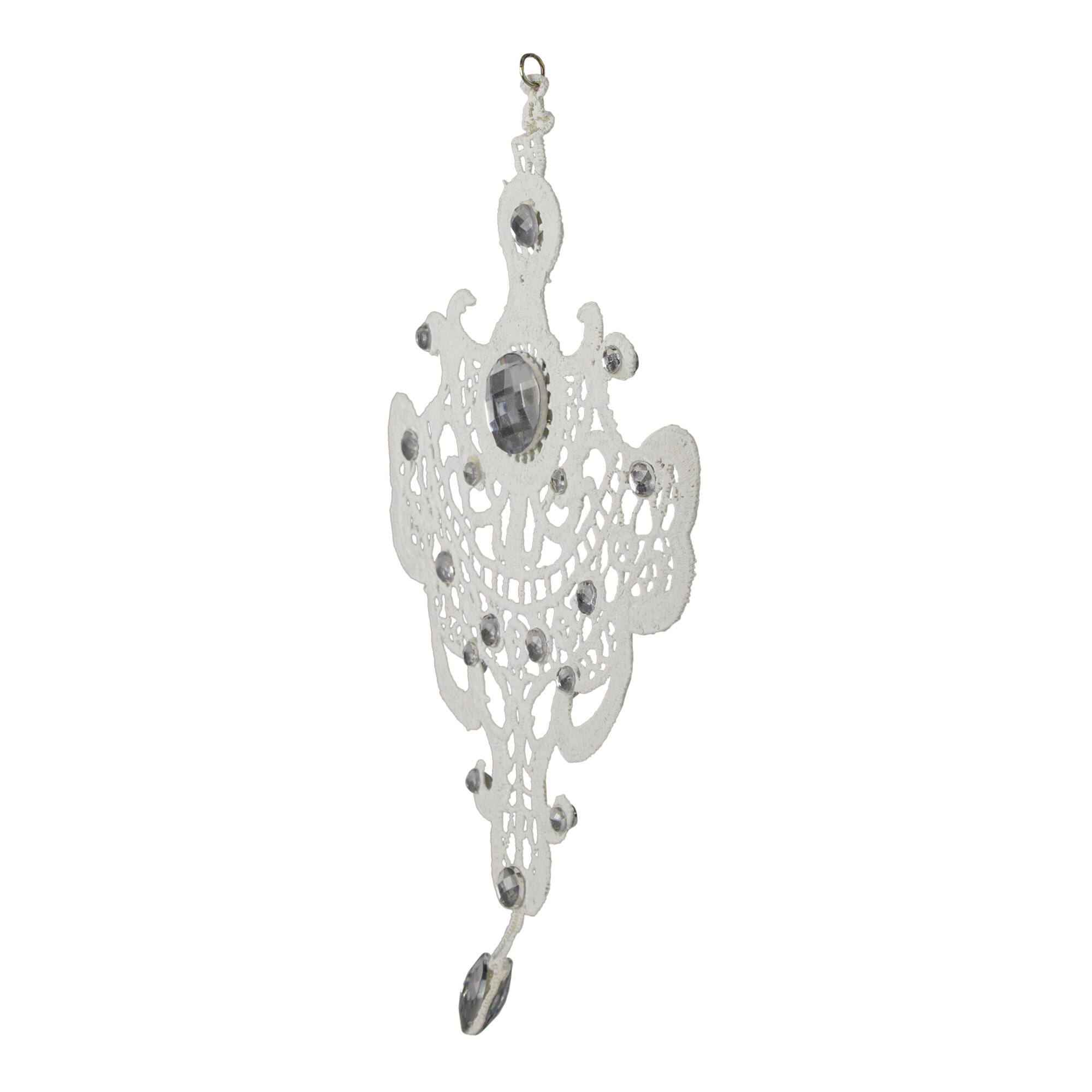 Alt View 1. Melrose - 9.5" White Elegant Jeweled Lace Doily Style Christmas Ornament - White.