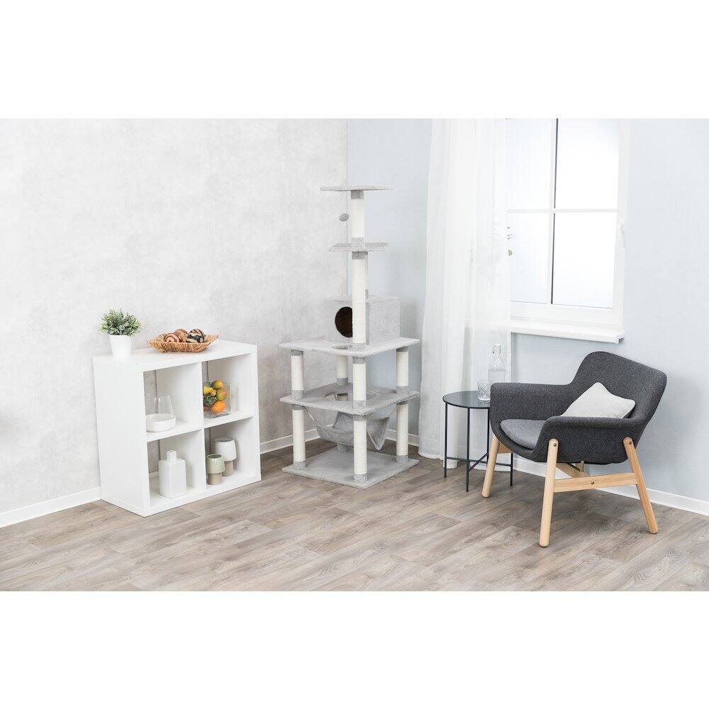 Left. TRIXIE - Abby Plush 4-Level Cat Tree with Sisal Scratching Posts Condo & Cat Toy - Gray.