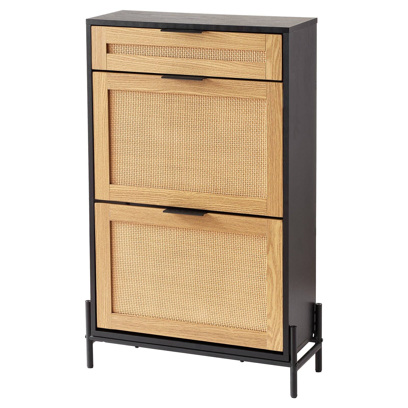Glintex Rattan Shoe Cabinet with Flip and Slide Drawers, Slim Entryway ...