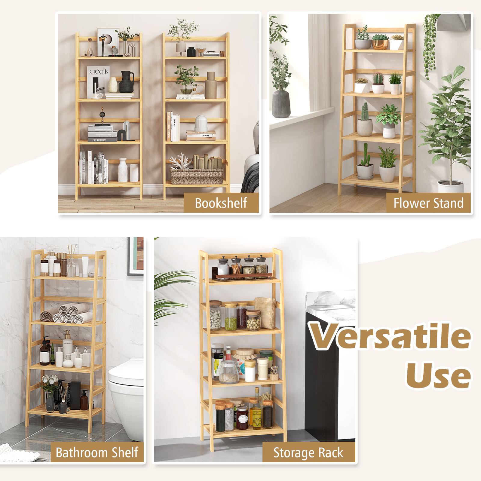 Versatile Use: Bookshelf, Flower Stand, Bathroom Shelf, Storage Rack