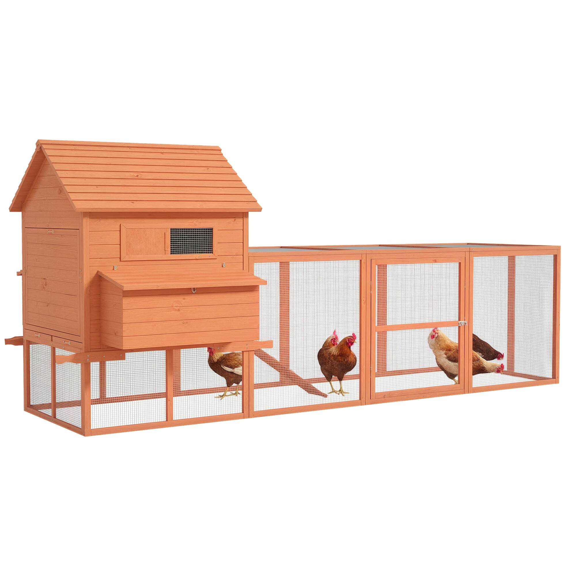 Front. Pawhut - 145" Large Chicken House, Rabbit Hutch, Wooden Poultry Cage, Garden & Backyard with Run, Inner Hen House Space.