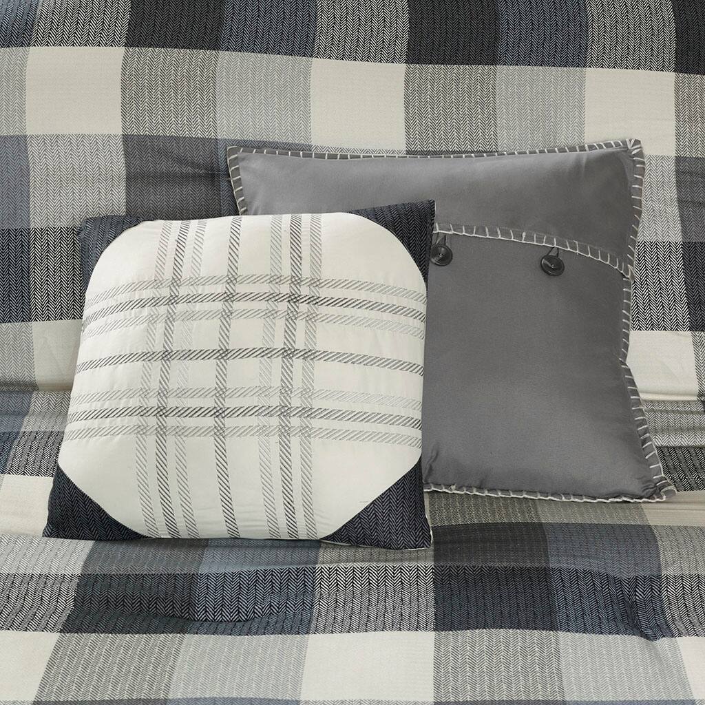 Alt View 1. Gracie Mills - Gracie Mills Nanette 7-Piece Bufallo Plaid Printed Herringbone Comforter Set - Grey.