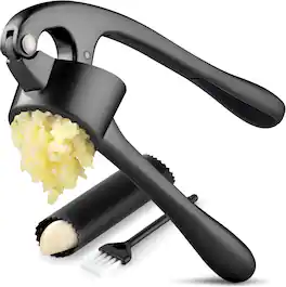 Zulay Kitchen - Large Premium Garlic Press Set - Bigger Bowl for Bigger Garlic - Dark Gray