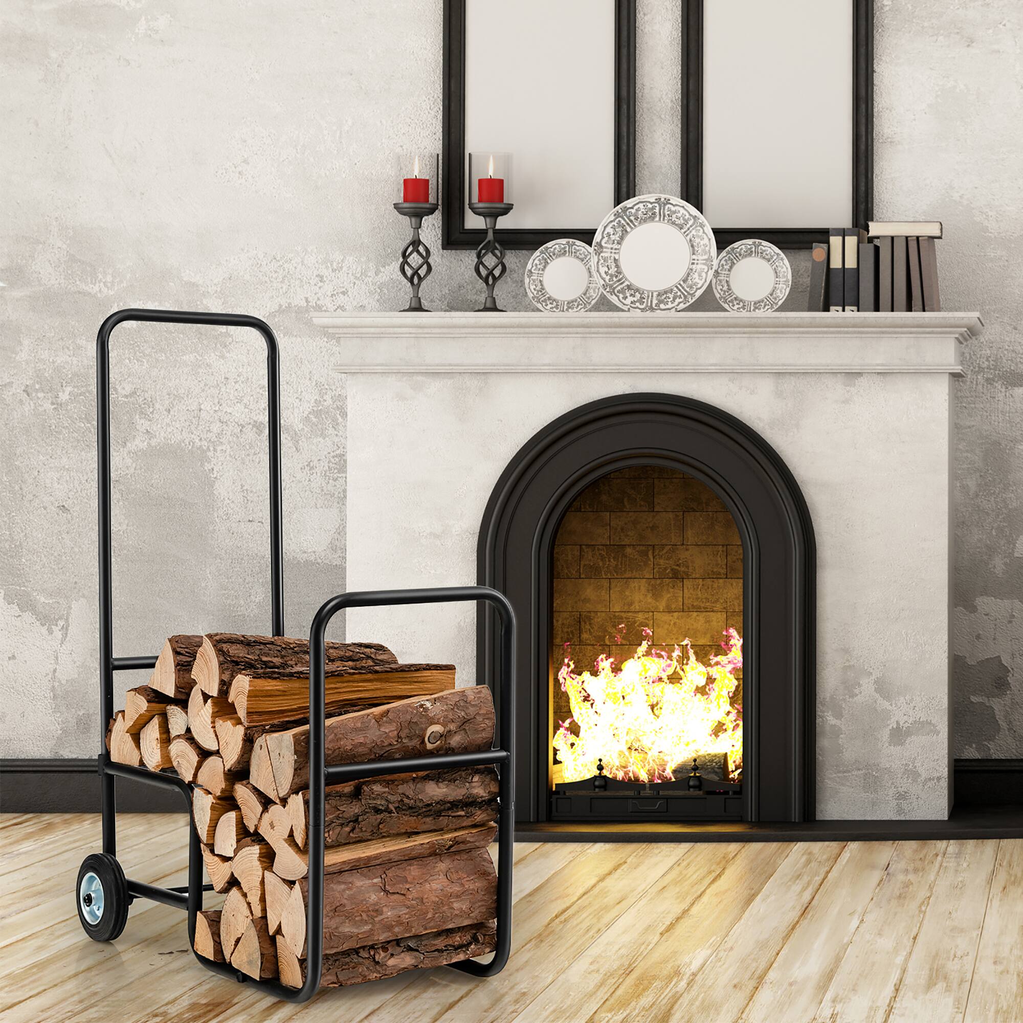 Alt View 1. Costway - Costway Firewood Storage Rack Wood Mover Hauler Fire Rack Caddy Cart - Black.