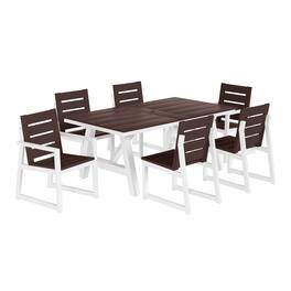 WestinTrends - Cape May 7-Piece HDPE Outdoor Furniture Patio Dining Table With Umbrella Hole and Chairs Set For 6 - Dark Brown