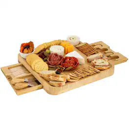 MegaChef - Bamboo Charcuterie Cheese Board Set with Ramekins and Slide Out Cutlery Drawer - Brown