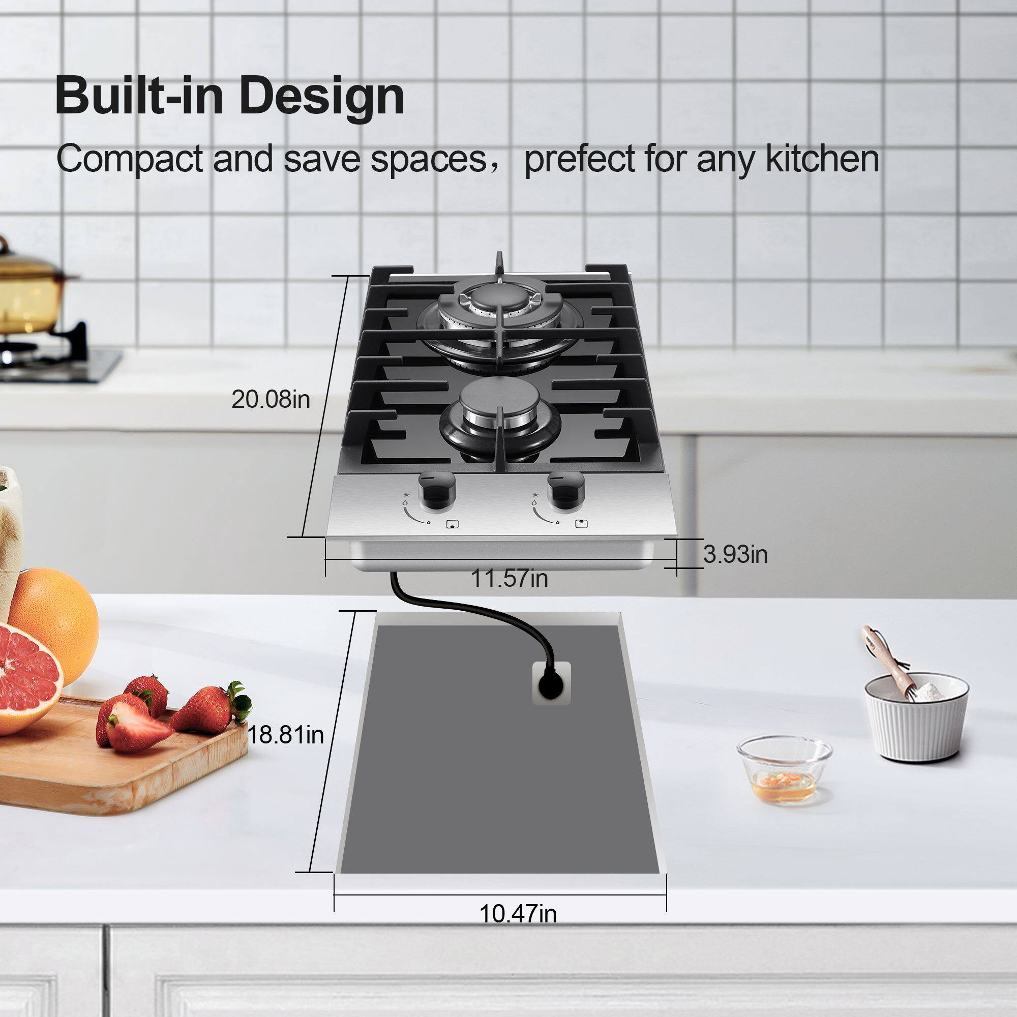 Built-in Design  
Compact and save spaces, perfect for any kitchen  

20.08in  
11.57in  
3.93in  
18.81in  
10.47in