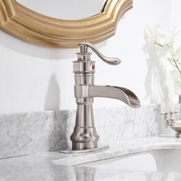 Single Handle Single Hole Bathroom Faucet with Deckplate Included and Pop Up Drain