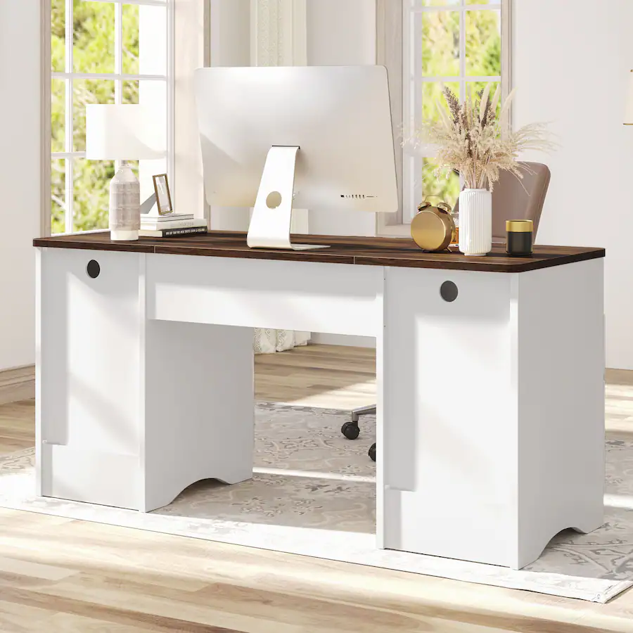 Bestier 59 Inch Executive Office Desk with Four Drawers, Keyboard Tray ...