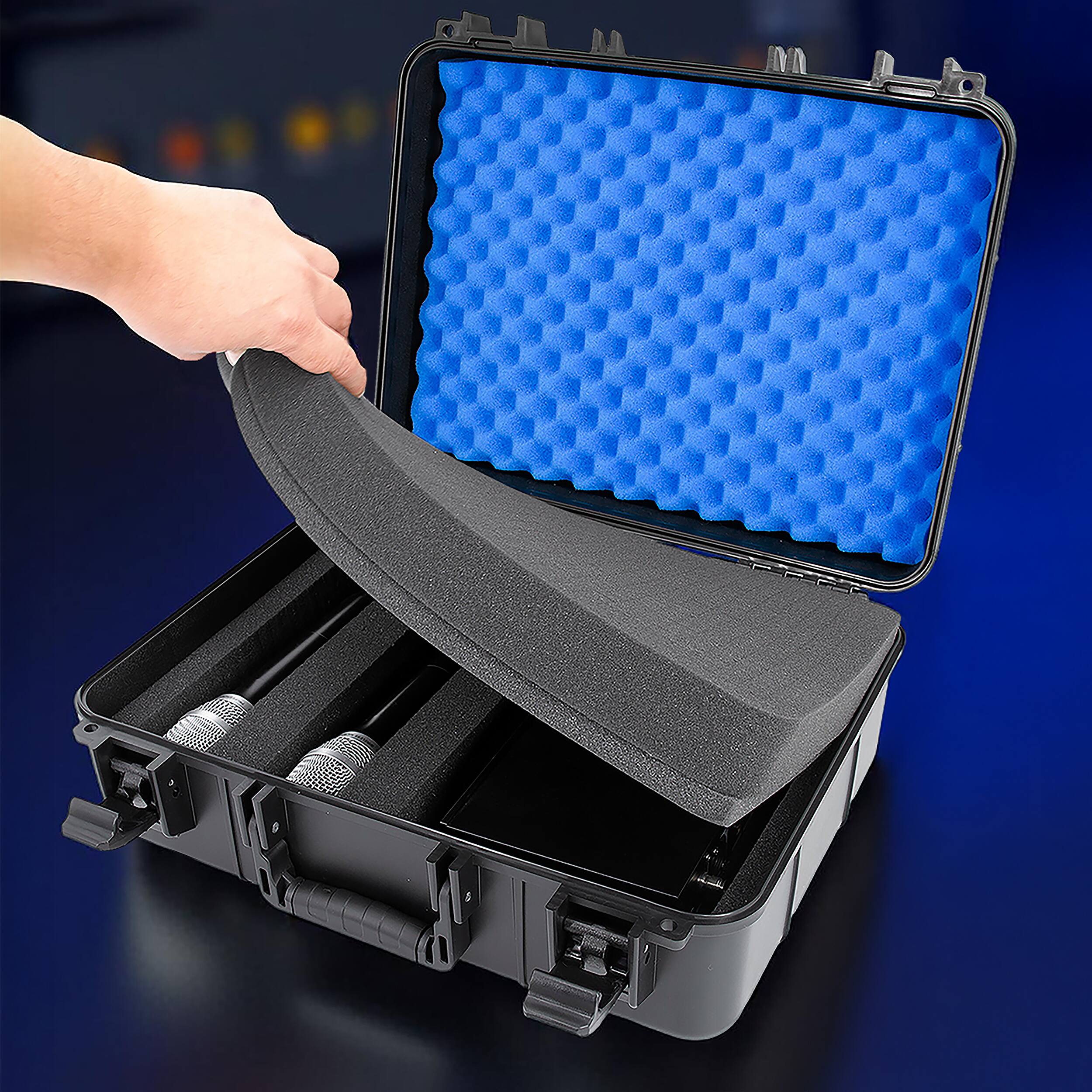 Alt View 1. CASEMATIX - Wireless Microphone Case for 12 Mics w/ Customizable Foam fits 5 Core, Pyle, VocoPro, Samson, Shure Microphones and More.