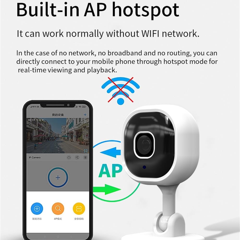 Built-in AP hotspot

It can work normally without WIFI network.

In the case of no network, no broadband and no routing, you can directly connect to your mobile phone through hotspot mode for real-time viewing and playback.