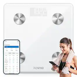 Renpho - Digital Body Weight Scale, Body Composition Monitor Health Analyzer with Smartphone App, White