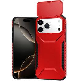Kitcheniva - Rugged Side Grip Sliding Lens Cover Plus Tempered Glass For iPhone 17 Pro Max - Red