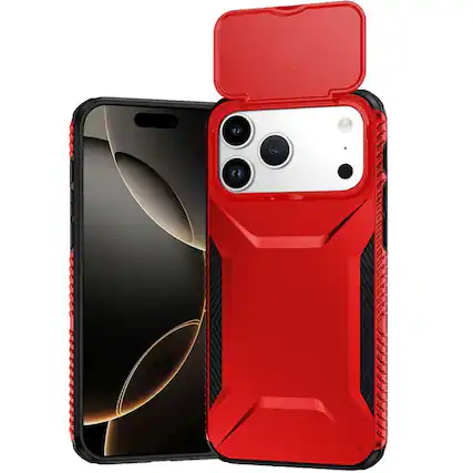 Front. Kitcheniva - Rugged Side Grip Sliding Lens Cover Plus Tempered Glass For iPhone 17 Pro Max Red - Red.