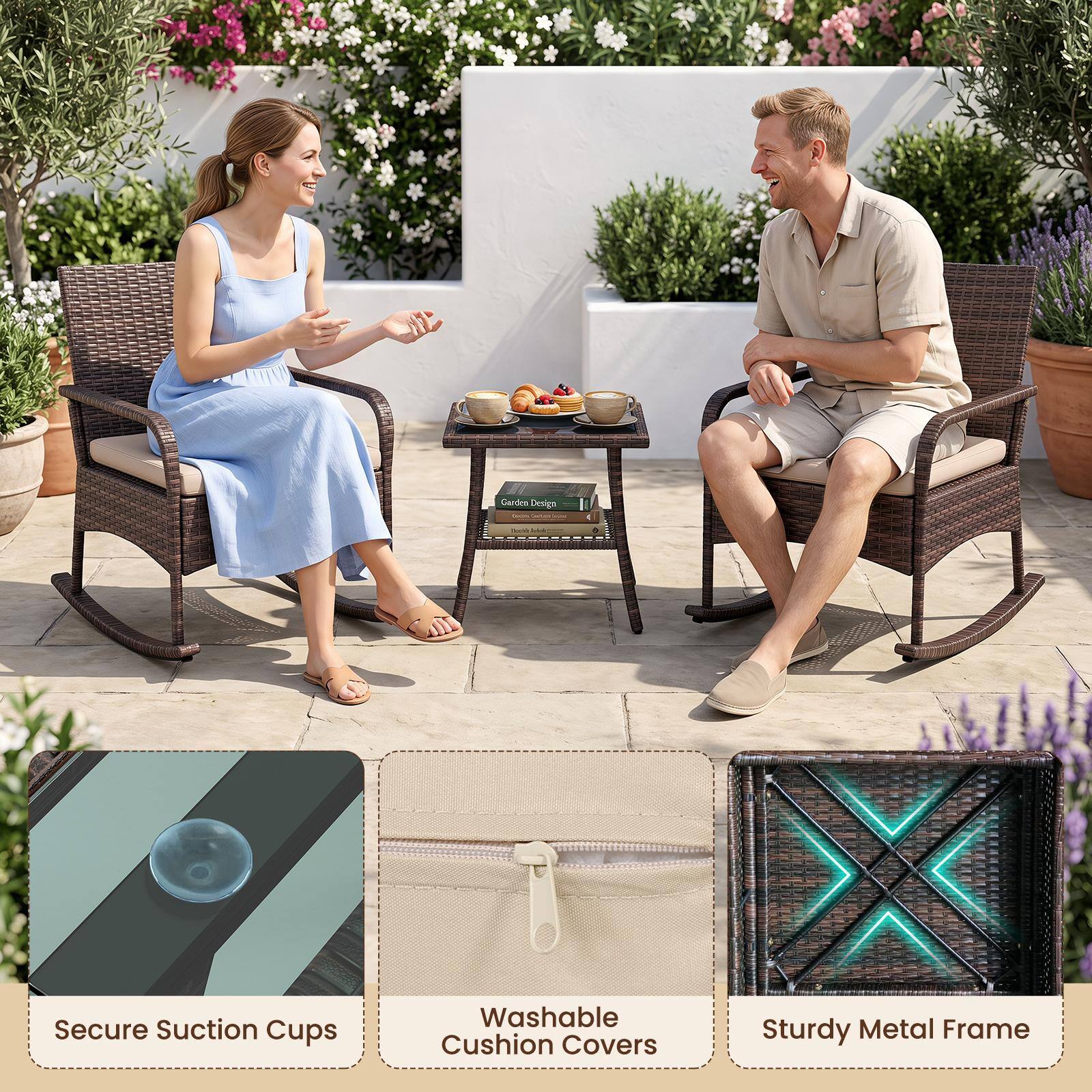 Garden Design  
Secure Suction Cups  
Washable Cushion Covers  
Sturdy Metal Frame