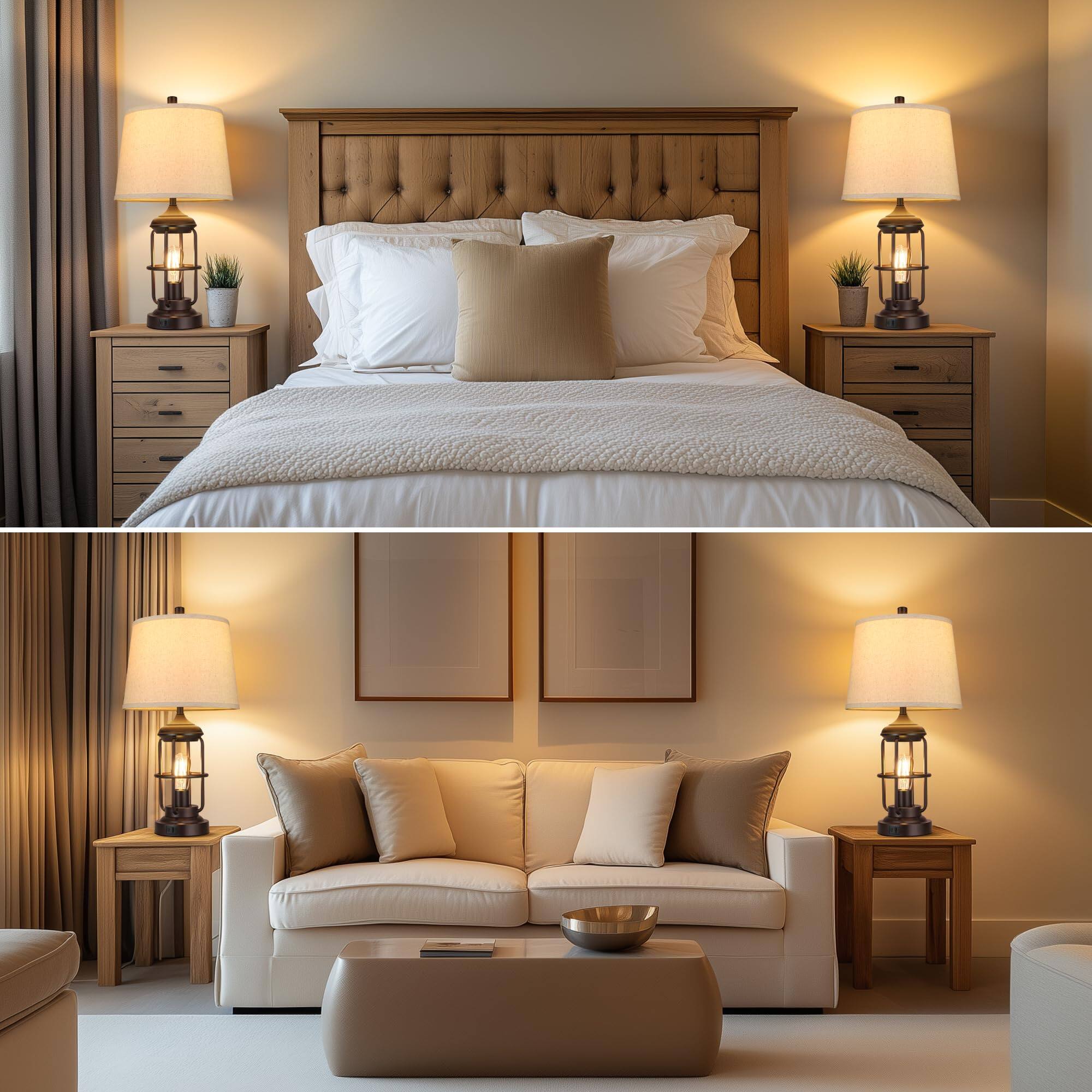 Alt View 3. Pawtners - Farmhouse Industrial Table Lamps Set of 2, USB A+C Ports, 3-Way Dimmable Touch Control (Bulbs Included).