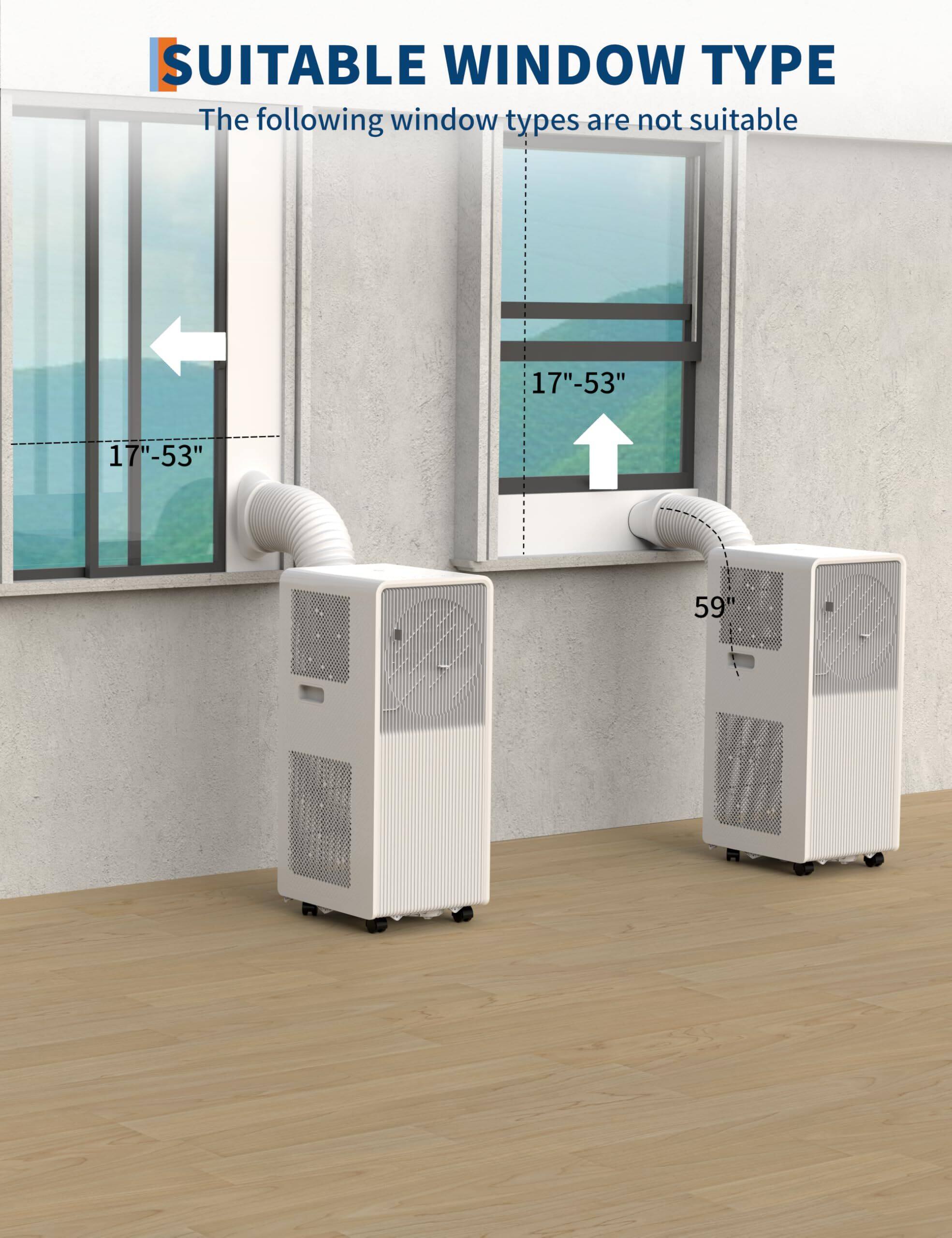 SUITABLE WINDOW TYPE  
The following window types are not suitable  

17"-53"  
59"