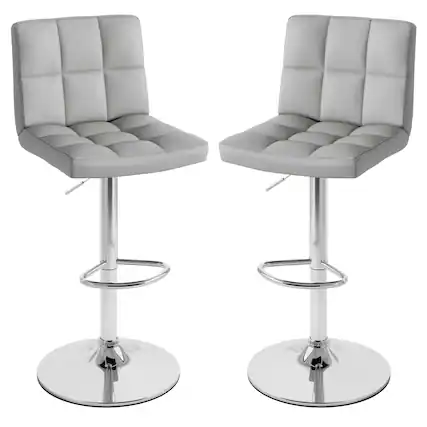 Front. Ecooso - Adjustable Swivel Bar Stools Set of 2, Square Seat with Backrest and Footrest for Counter - Gray.
