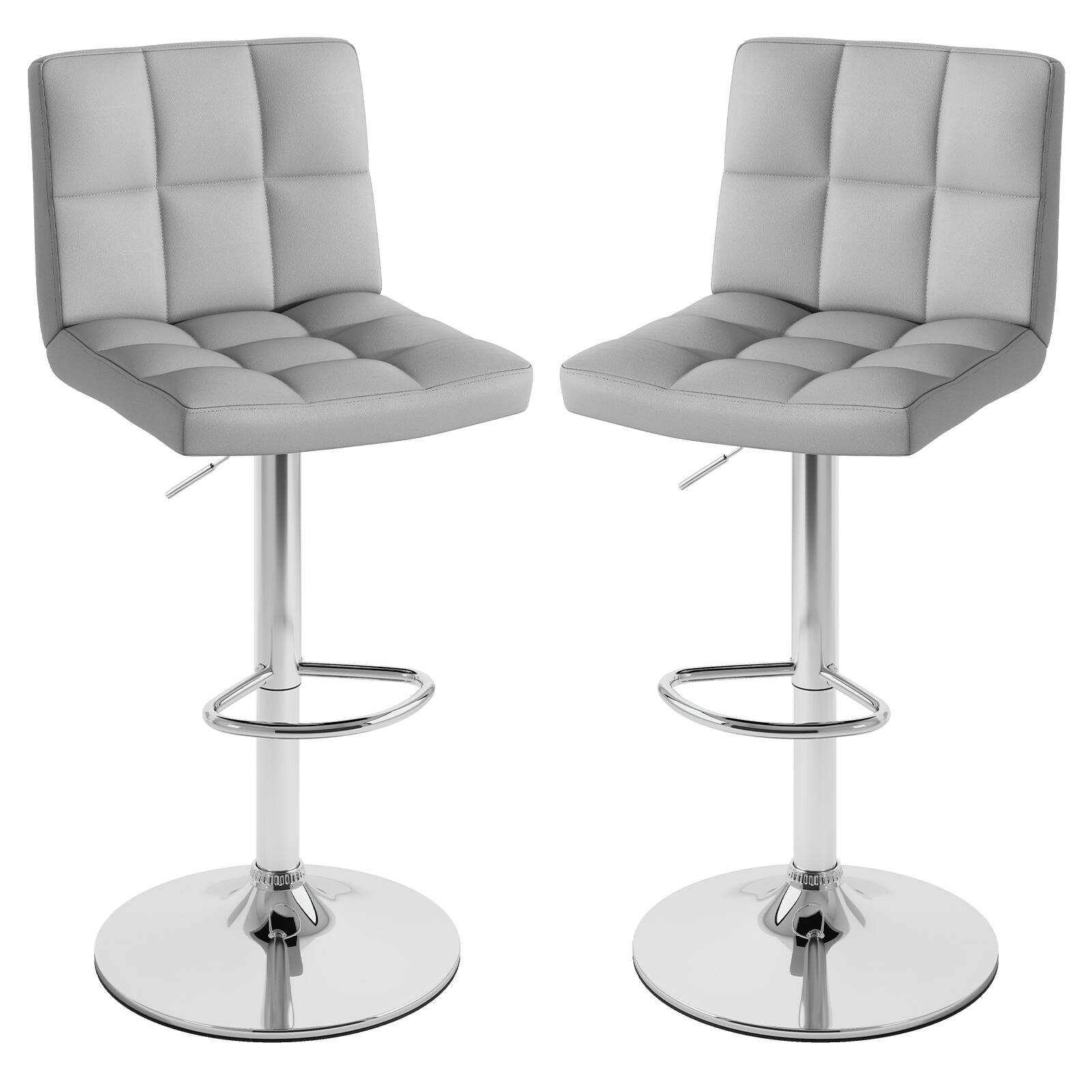 Front. Ecooso - Adjustable Swivel Bar Stools Set of 2, Square Seat with Backrest and Footrest for Counter - Gray.
