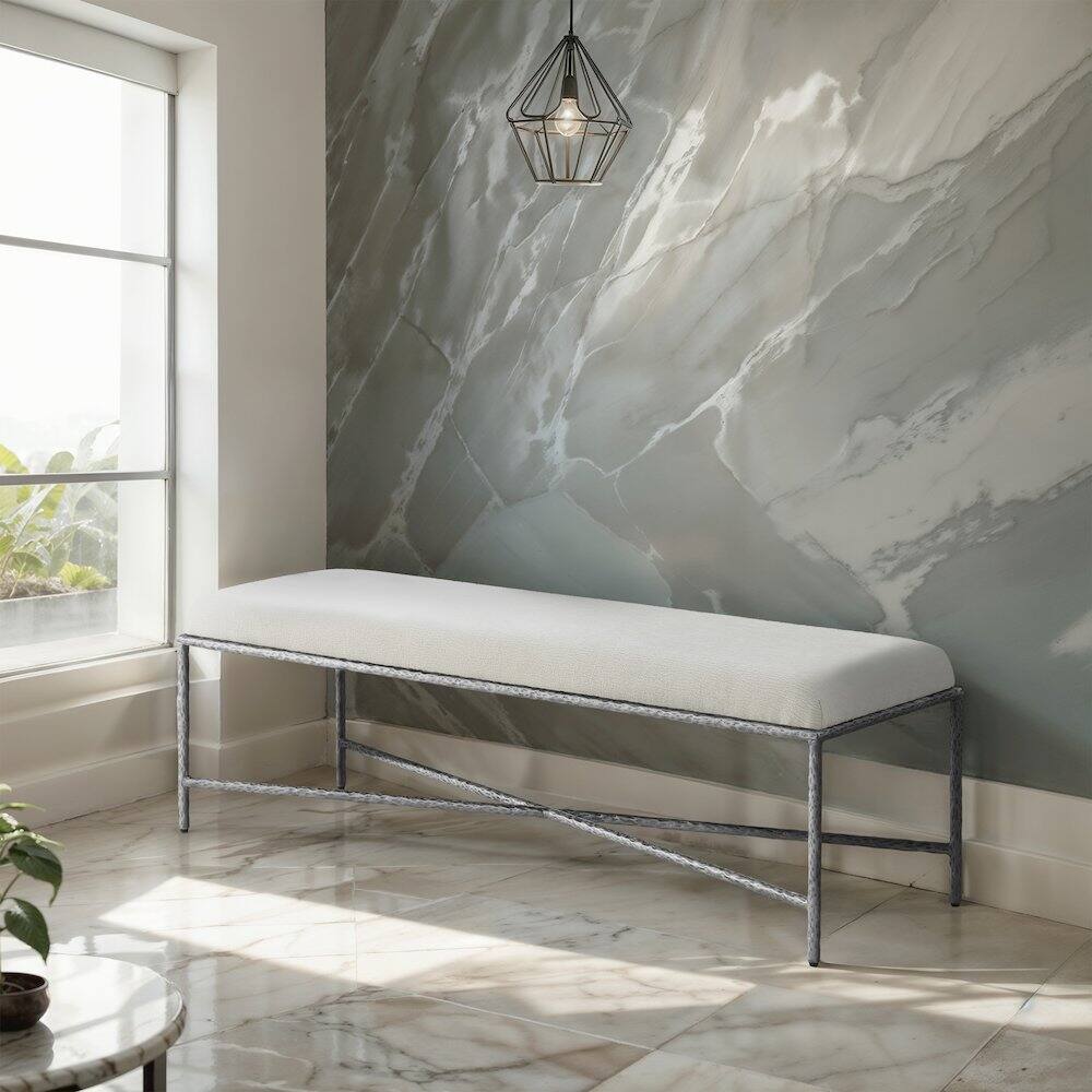 Alt View 1. Meridian Furniture - Valley Cream Chenille Fabric Bench - Beige.