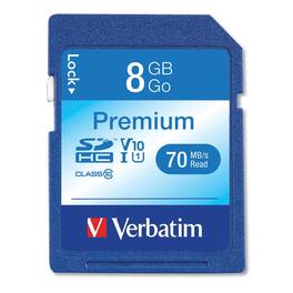 Verbatim - 96318 8GB UHS-1 V10 U1 Class 10 Premium SDHC Memory Card Up to 70MB/s Read Speed