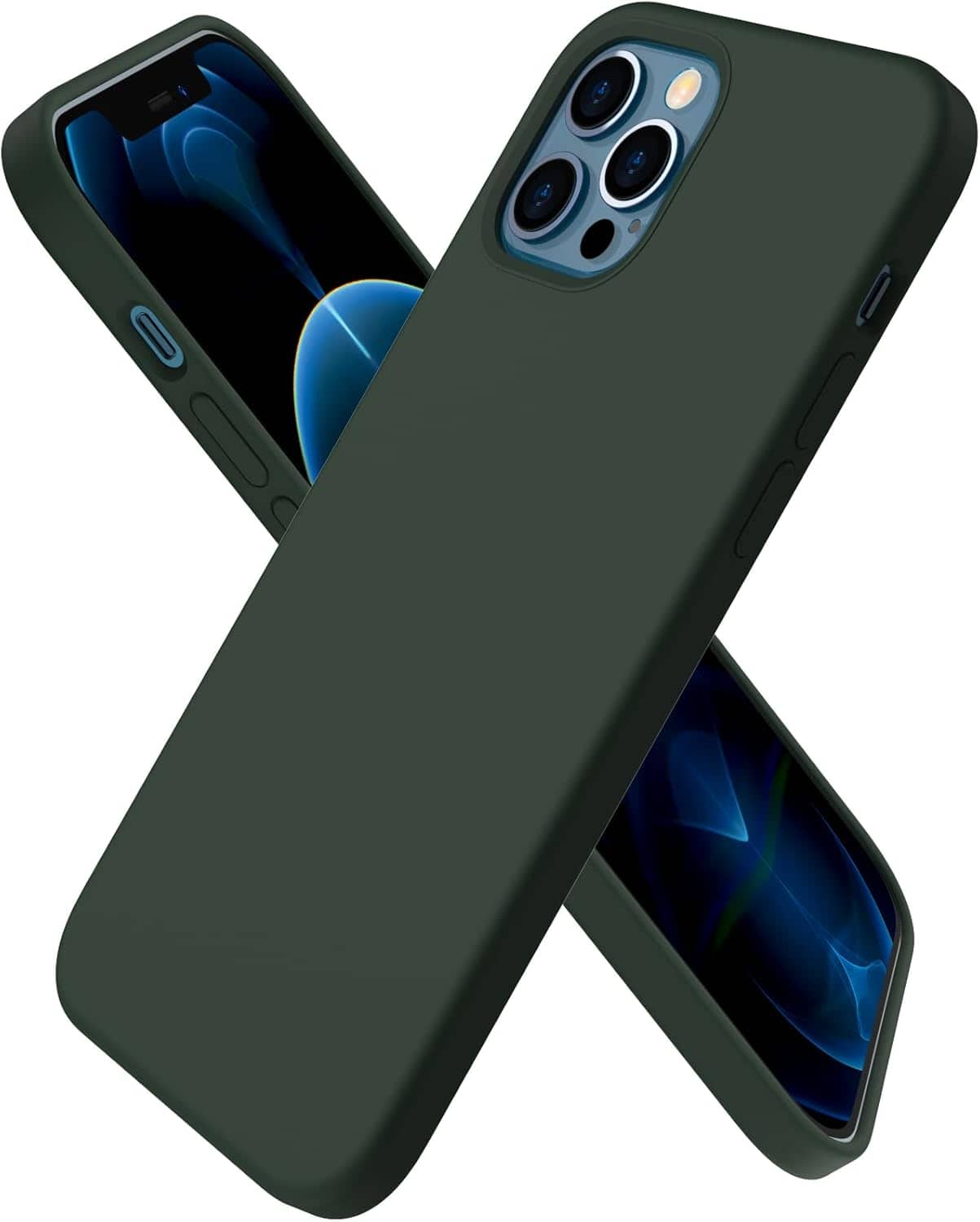 Front. Ornarto - ORNARTO Designed for iPhone 12 Case 6.1" and iPhone 12 Pro Case, Slim Liquid Silicone Full Covered Case-Cyprus Green - Cyprus Green.
