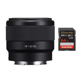 Sony - FE 50mm f/1.8 Lens with 64GB Memory Card Bundle