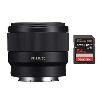 Sony FE 50mm f/1.8 Lens with 64GB Memory Card Bundle - Best Buy Sony FE 50mm f/1.8 Lens with 64GB Memory Card Bundle - Best Buy