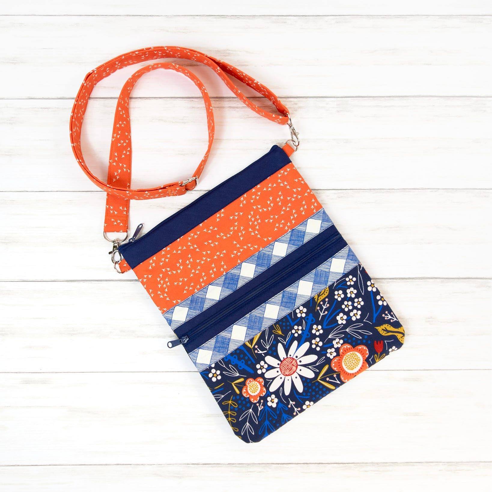 Back. AccuQuilt - June Tailor Inc Crossbody Tote Bag Caitlyn Zippity-Do-Done Navy Kits, Blue - Blue.