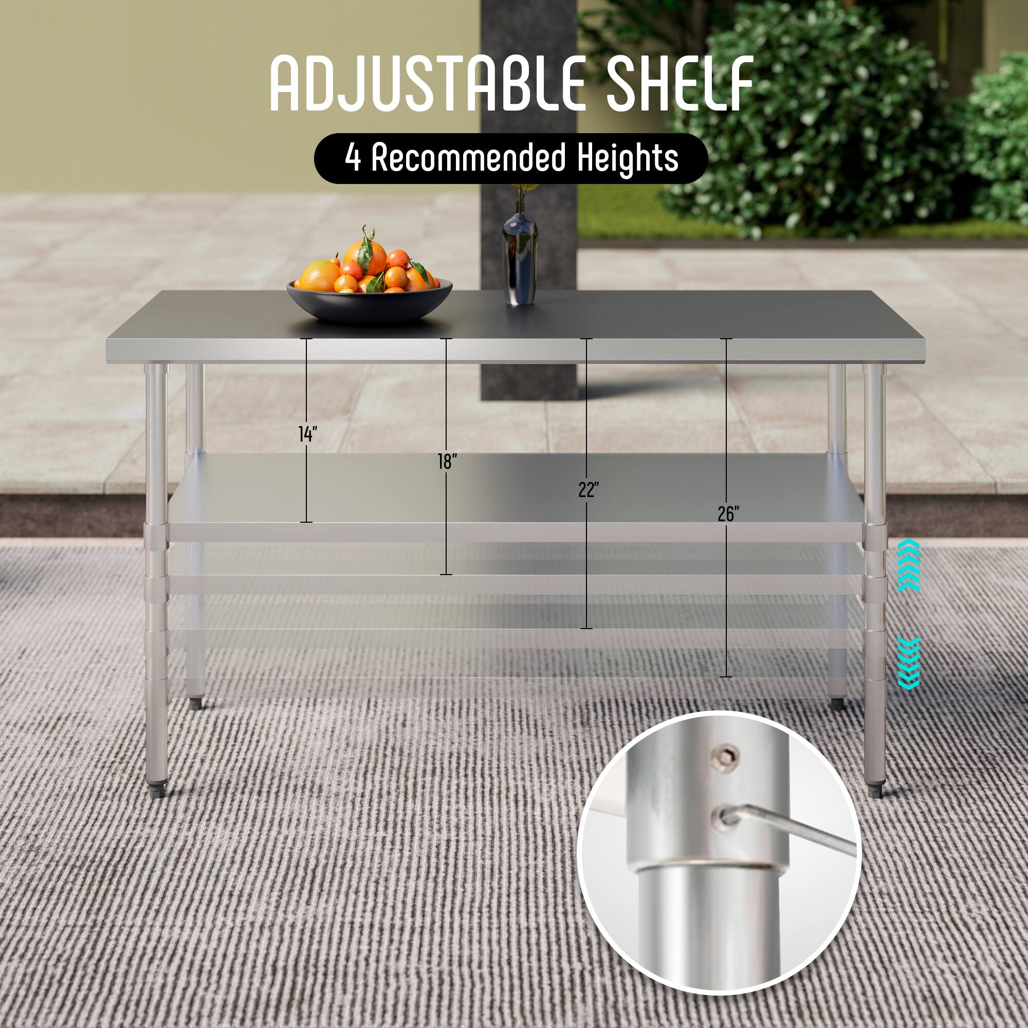 ADJUSTABLE SHELF  
4 Recommended Heights  
14" 18" 22" 26"