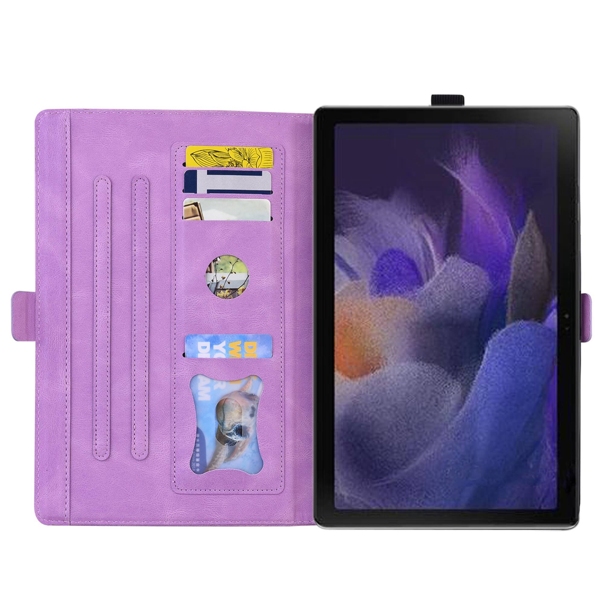 Back. Dteck - For Samsung Galaxy Tab A11+/A9+ 11'' PU Leather Embossed Butterfly Folio Case with Card Holder Flip Stand Cover - Purple.