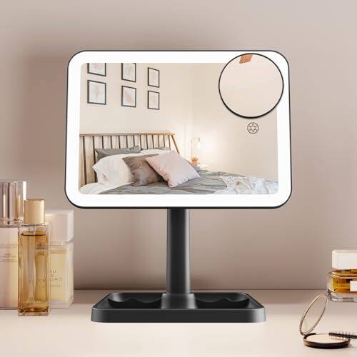 Cedar Assembly - Mirror LED Lighted Magnifying Rechargeable Portable Makeup Multi-Color Premium Quality Perfect For D - Black Small