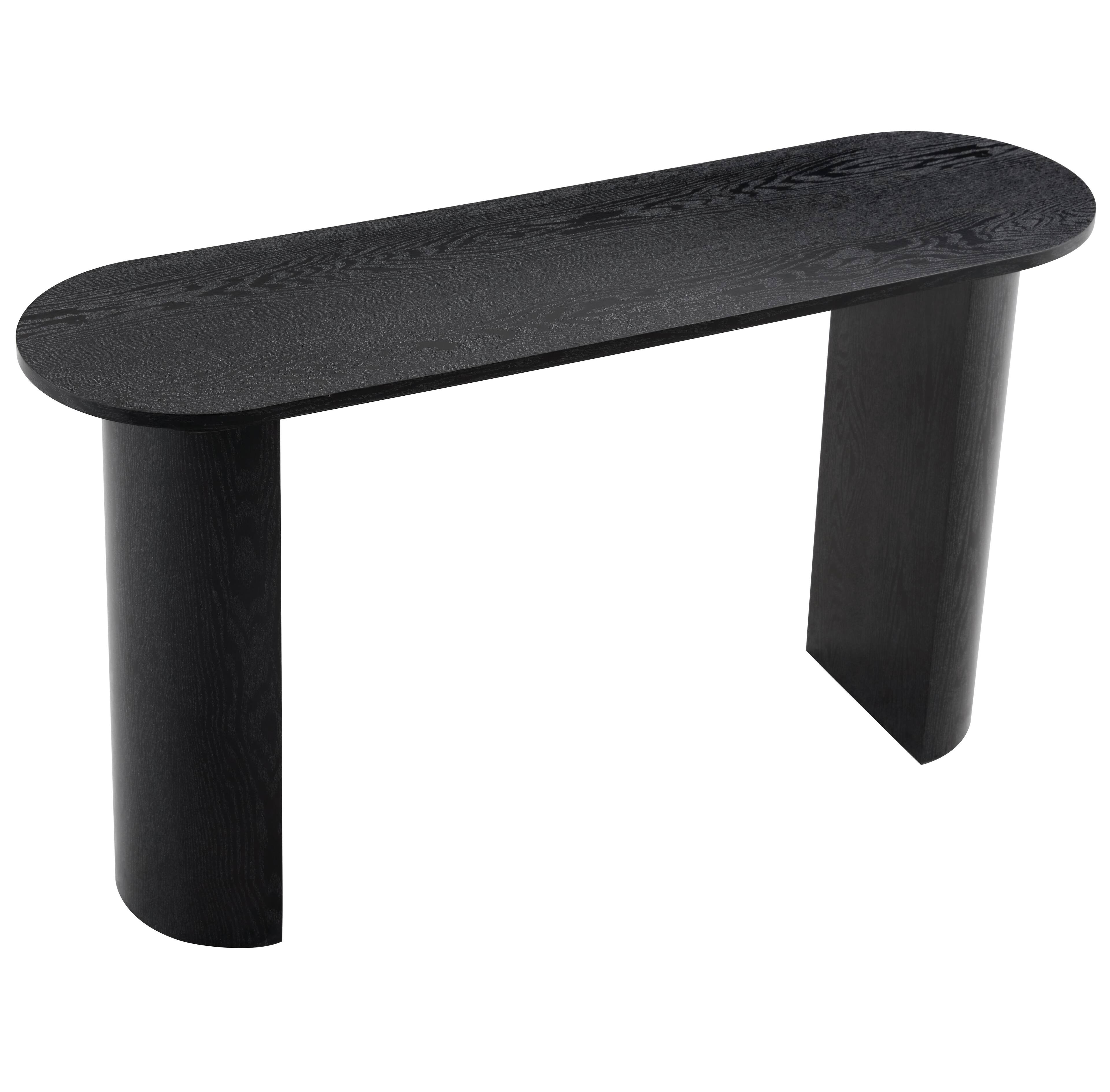 Alt View 5. Loheer - Loheer- 4.6ft Black Curved Foyer Table Minimalist Wood Grain Sofa Side Console Table for Small Entryway Spaces - Black.