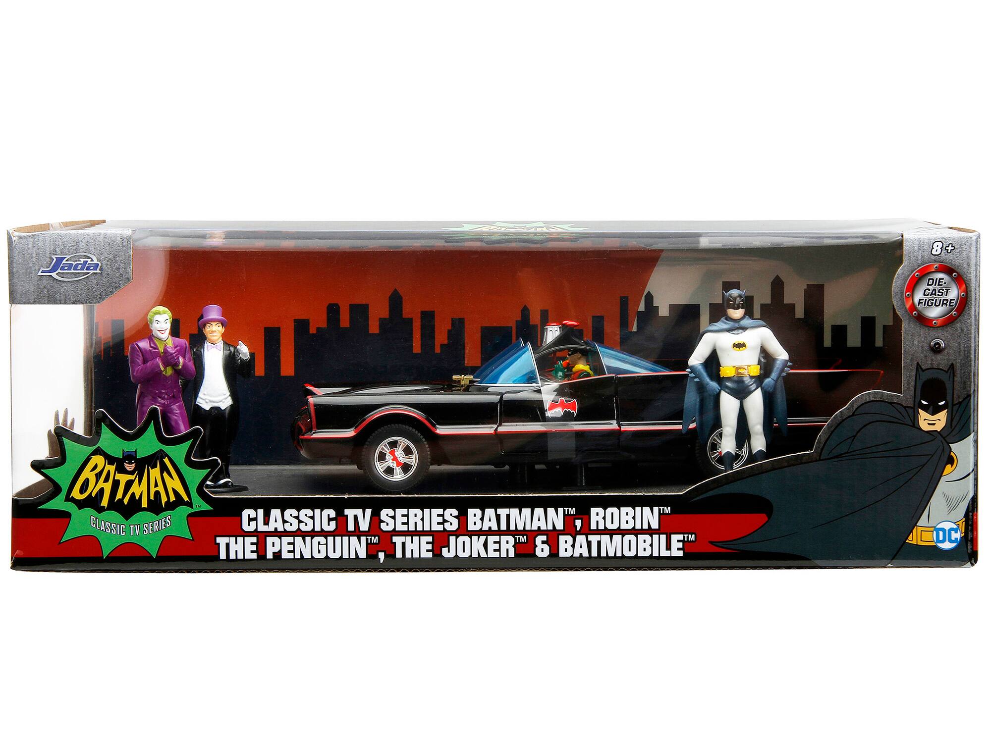 Jada - 1966 Classic Batmobile with Batman Joker Penguin and Robin Inside the Car Batman TV Series Hollywood Rides Series 1:24 - Multicolor