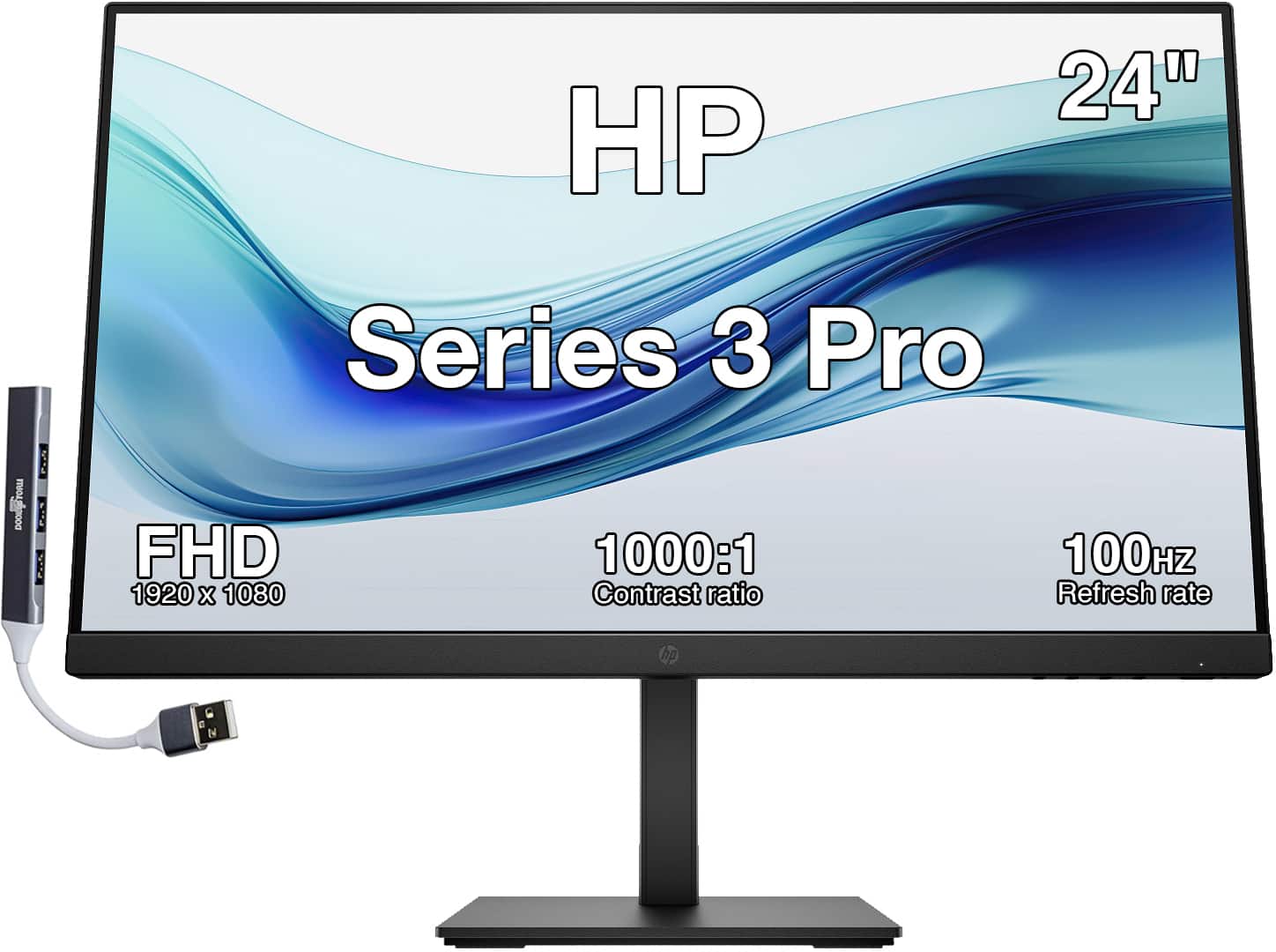 HP - Series 3 Pro 24" FHD IPS Monitor, 5ms Response Time, Anti-Glare, Built-in Speakers, Displayport, HDMI & DKZ Hub - Black