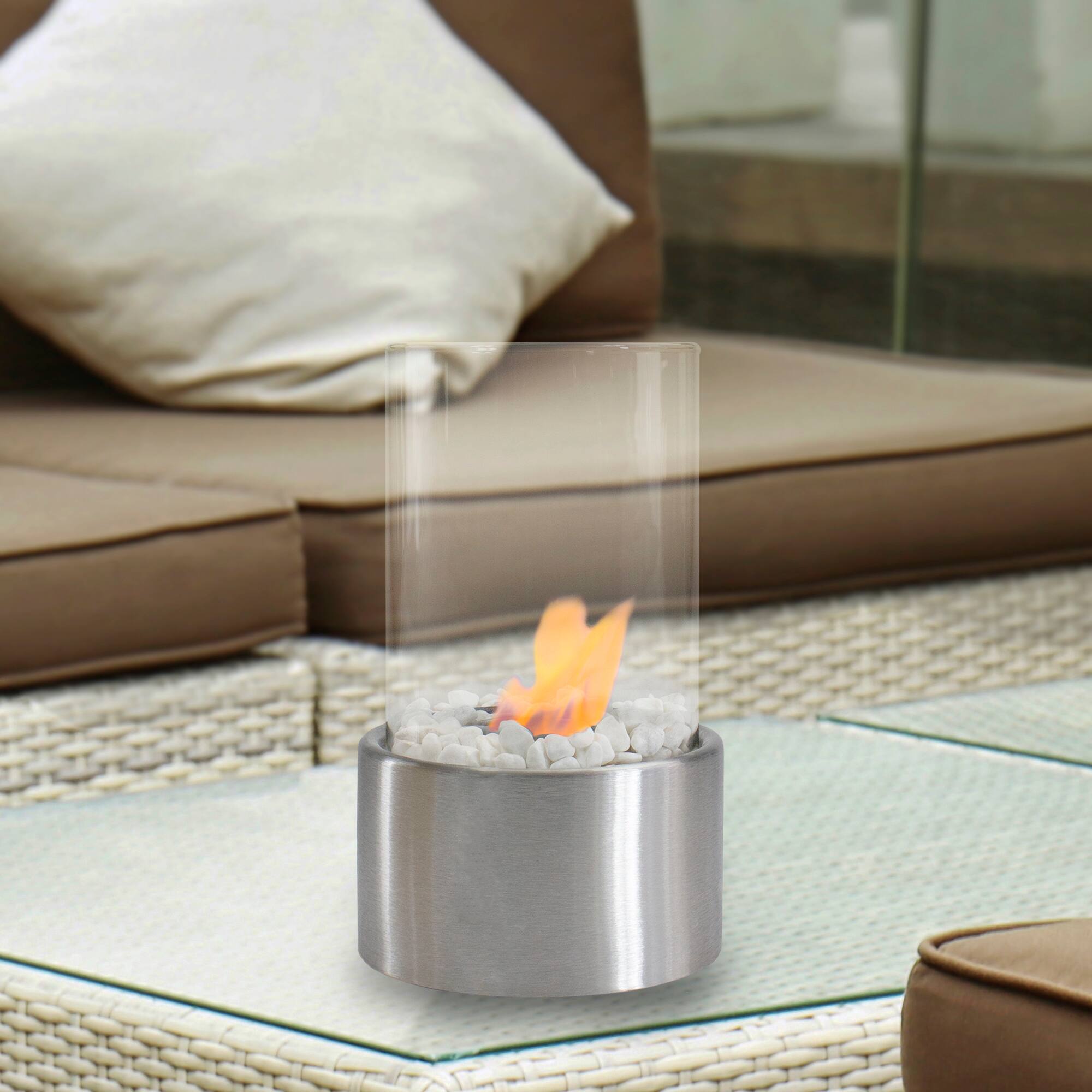 Alt View 1. Northlight - Bio Ethanol Round Portable Fireplace with Base - 10.5" - Silver - Silver.