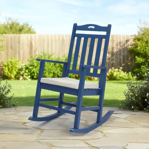 Alt View 5. Winado - Wooden Rocking Chair, Heavy Duty 450LBS with High Backrest, Cushion All-Weather Lounge Rocker Support for Outdoor Garden - Navy Blue.