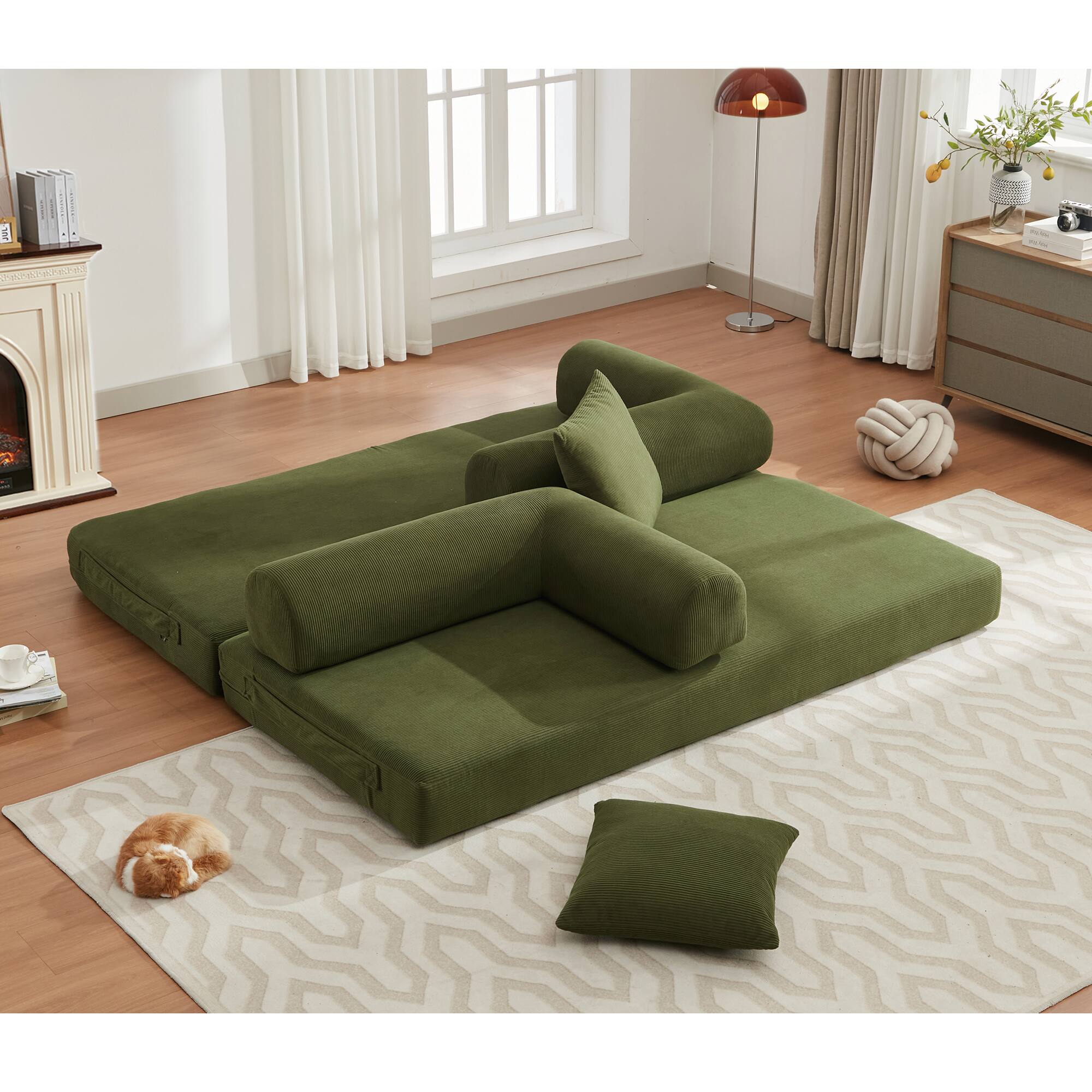 Alt View 5. Trinkets Crazed - Folding Convertible Out Sleeper Sofa Bed, 4-in-1 DIY Combination Convertible Sofa, Folding Sleeper Sofa - Antique Green.