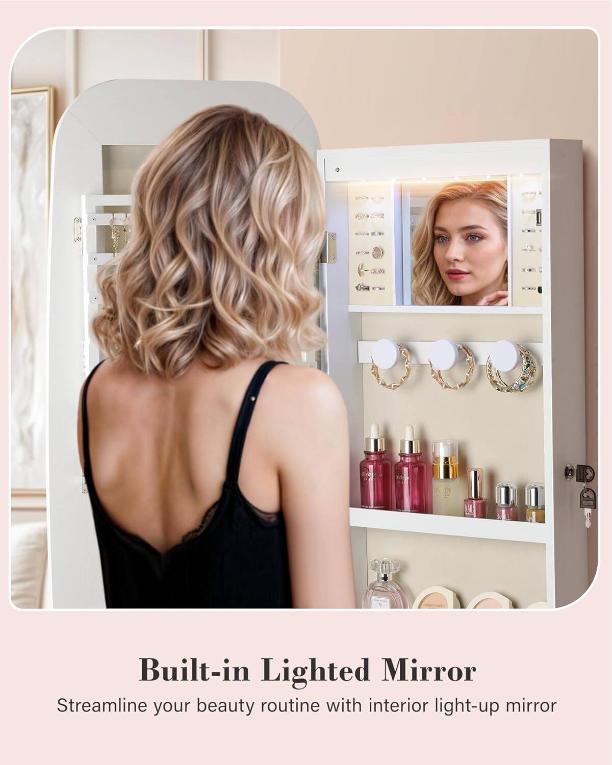 Built-in Lighted Mirror  
Streamline your beauty routine with interior light-up mirror