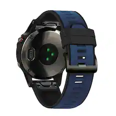 Front. StrapsCo - ColorBlock Endurance Strap QuickFit 22 Silicone Rubber Watch Band For Garmin Tactix 8 – 47mm - Black & Midnight Blue.