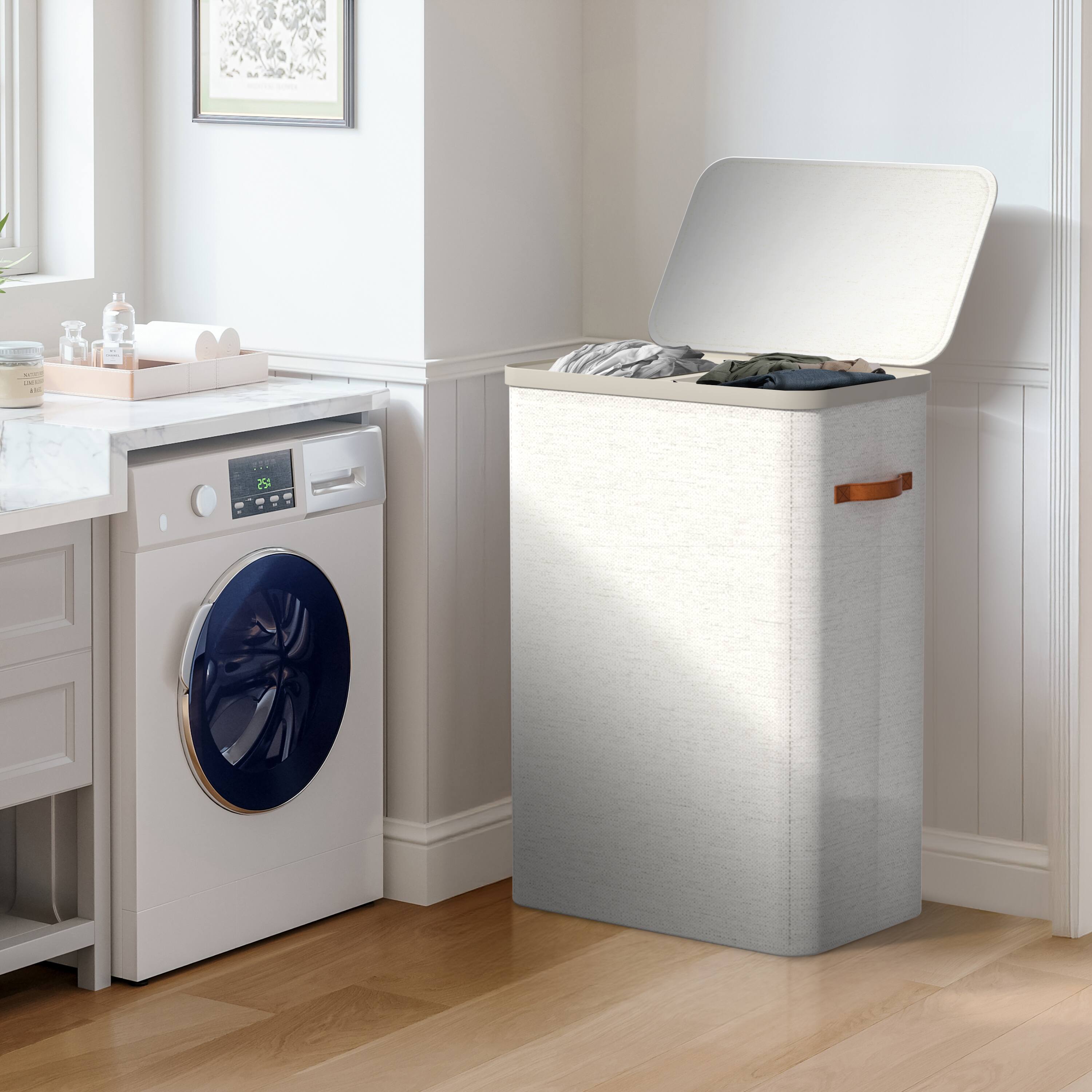 Alt View 5. Sorbus - Sorbus Fabric Laundry Hamper, Collapsible 2-Compartment Laundry Basket with Removable Laundry Bag - Beige.