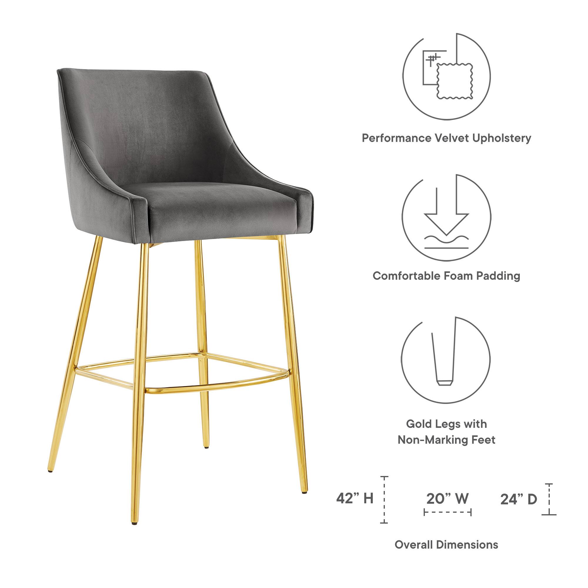 Performance Velvet Upholstery  
Comfortable Foam Padding  
Gold Legs with Non-Marking Feet  

Overall Dimensions:  
42" H x 20" W x 24" D