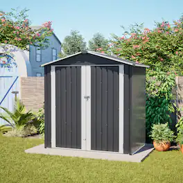 Loheer - 6'x4' Metal Outdoor Storage Shed with Sloped Roof and Lockable Door - Gray
