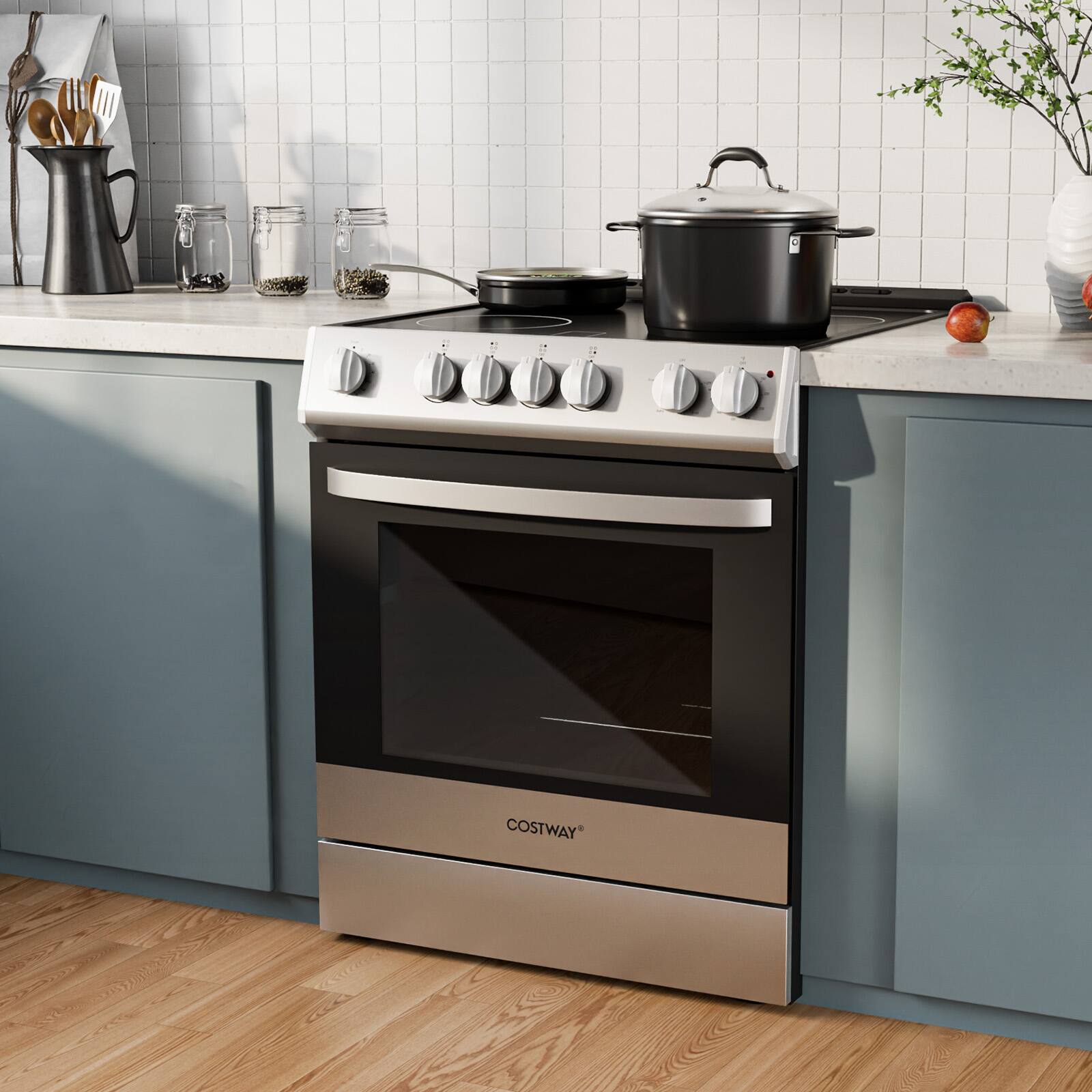 Alt View 1. Costway - Costway Electric Range 30" Freestanding & Slide-in Kitchen Stove with Cooking Modes - Sliver,Black.