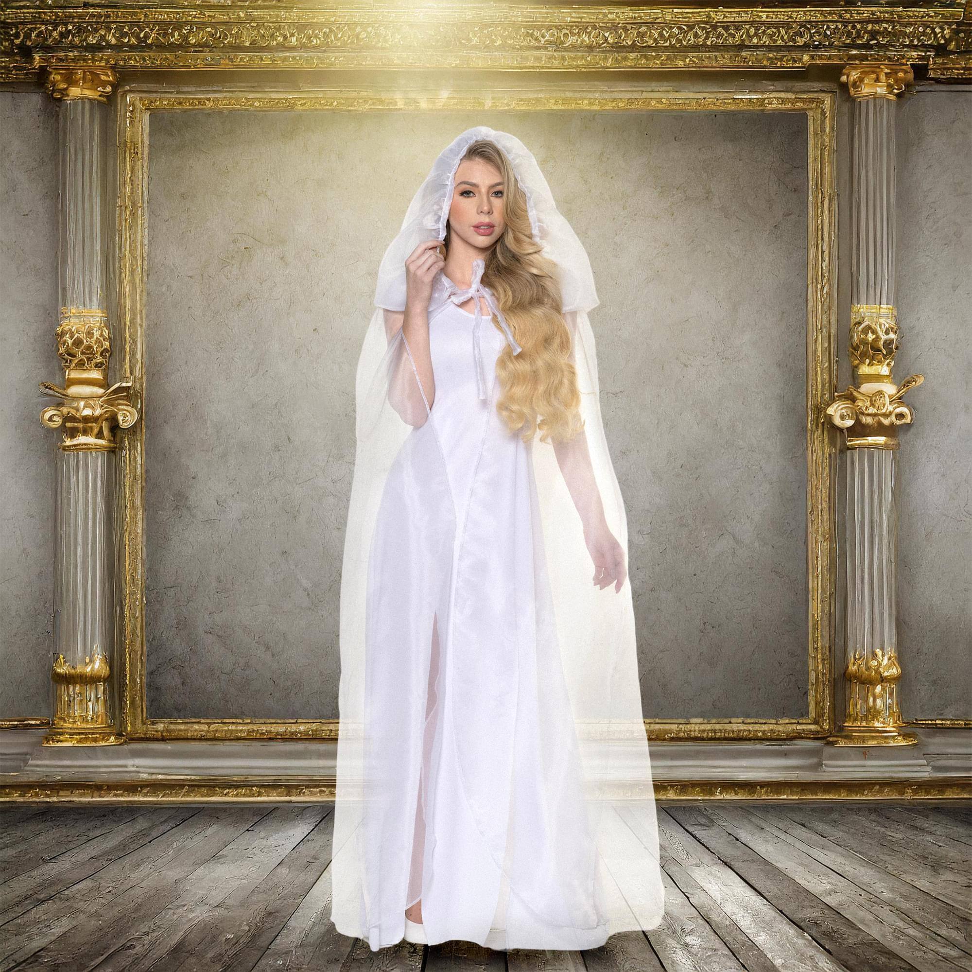 Alt View 10. Underwraps - White Tulle Cape with Extended Hood Adult Costume - White.