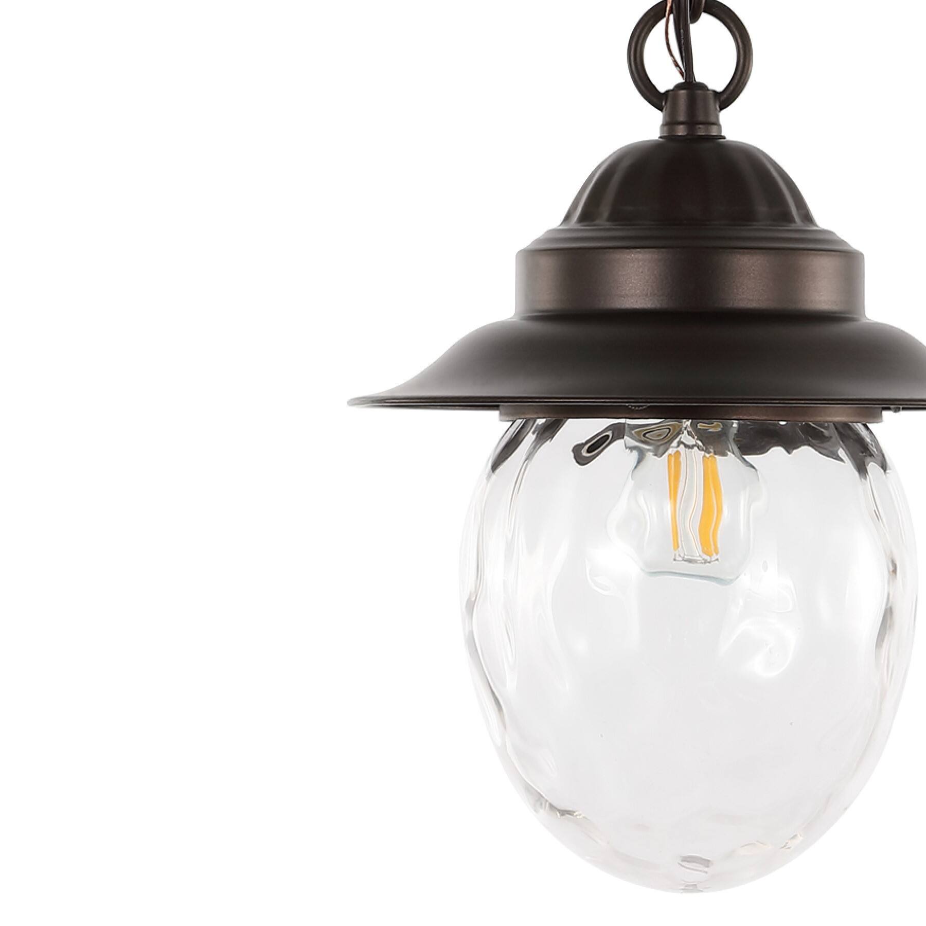 Alt View 4. Jonathan Y - Manteo 8.25" 1-Light Farmhouse Industrial Iron/Glass Outdoor LED Pendant, Oil Rubbed Bronze/Clear - Oil Rubbed Bronze/Clear.